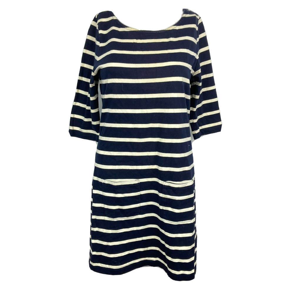 Boden Dress Womens Sz S‎ Blue White Striped Cotton Shift Jersey Knit Stretch